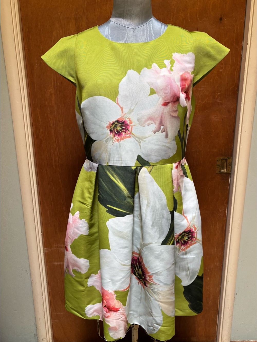 Ted Baker Lime Green Floral Fit-and-Flare Cocktail Dress